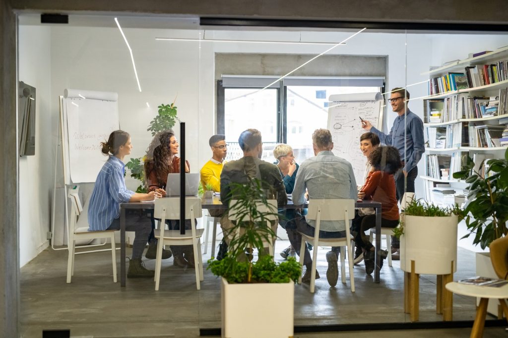 happy casual business team in meeting