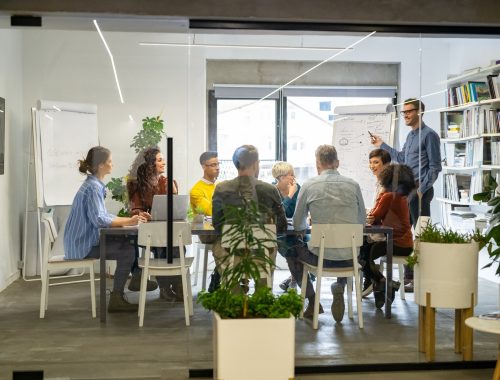 happy casual business team in meeting