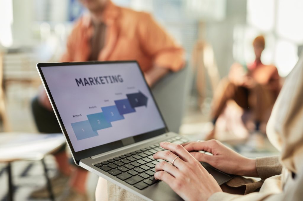 marketing data on laptop screen