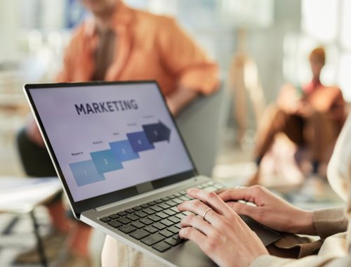 marketing data on laptop screen